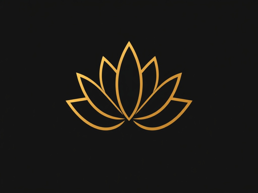 A simple lotus flower icon in gold on a dark background, elegant and modern. Commercial photography style, 8k.